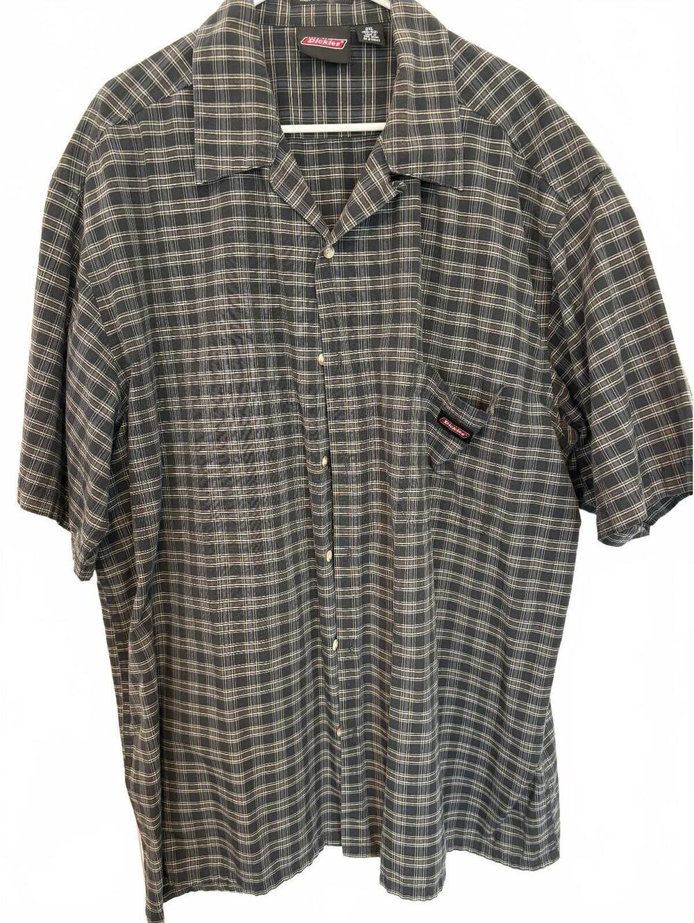 Dickies Men's 2XL Short Sleeve Button-Up Shirt Black Gray Plaid Casual Workwear